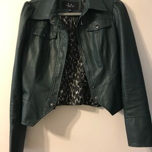 Faux leather hunter green cropped jacket